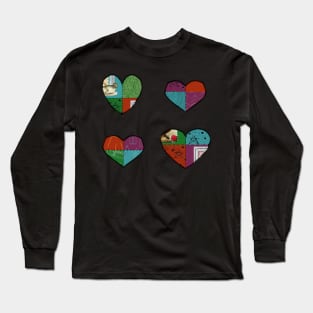 Jewel-Tone Patchwork Hearts Long Sleeve T-Shirt